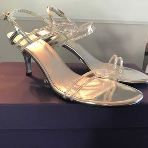 Stuart Weitzman Silver and Rhinestone Heels Size 6.5